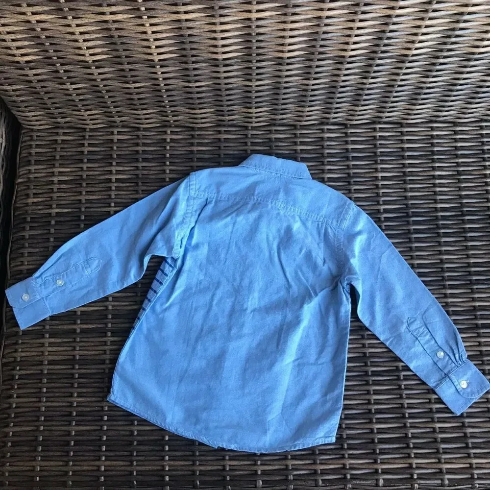 Children's Place Boys Shirt Size‎ 4 Button Front Blue Striped Oxford Cloth NEW